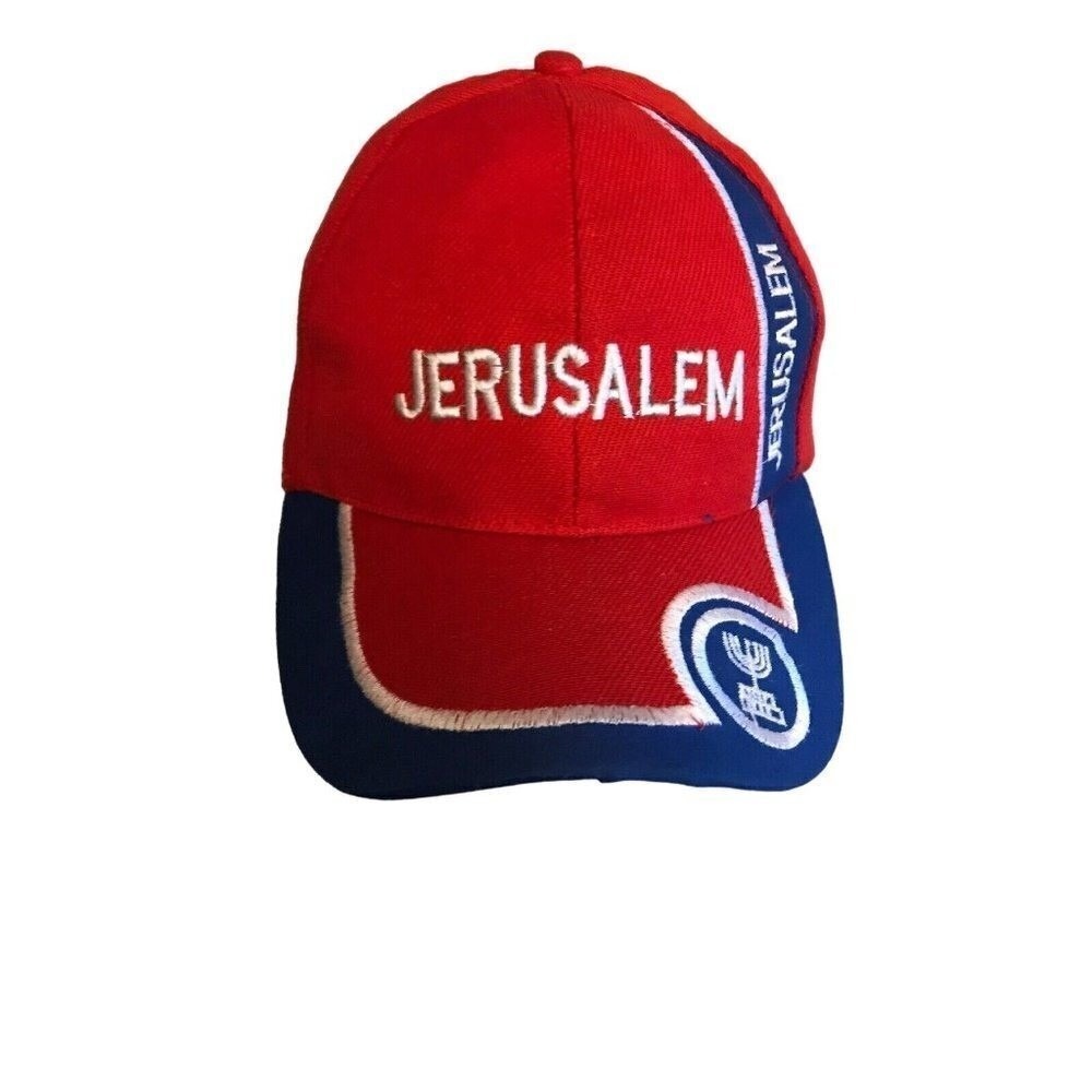 Jerusalem Israel Baseball Cap Red Blue Menorah Embroidered Hat Adjustable